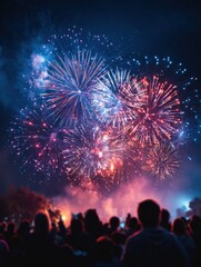 Colorful Fireworks Display Lights up the Night Sky During a Summer Festival Celebration in a Public Park