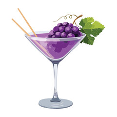 Elegant Grape Martini Cocktail with Fresh Grapes and Olives for Party Drink - Vector Illustration