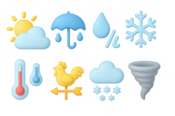 3d weather icons set featuring sun, cloud, rain, and snow elements