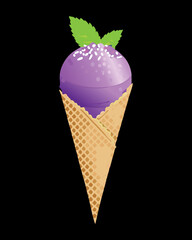 Vibrant Purple Grape Ice Cream in Waffle Cone, Simple and Sweet Summer Treat - Vector Illustration