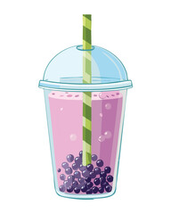 Refreshing Berry Smoothie Drink with Straw in Clear Cup for Summer Beverage - Vector Illustration