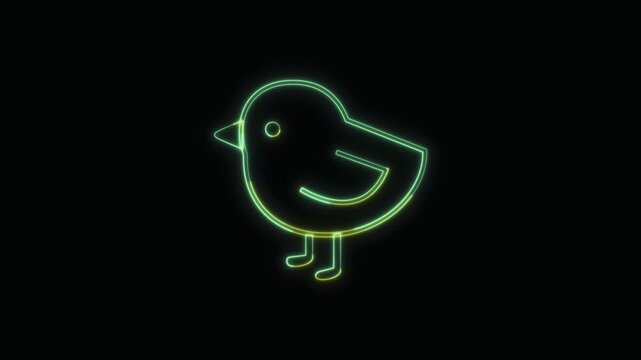  Baby Chick Icon Neon Seamless Loop 4K with Black Background Animated Promotional Typography for Video Editing