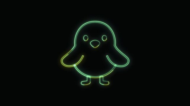  Baby Chick Icon Neon Seamless Loop 4K with Black Background Animated Promotional Typography for Video Editing