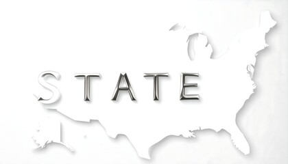 United States Map with State Text Overlay.