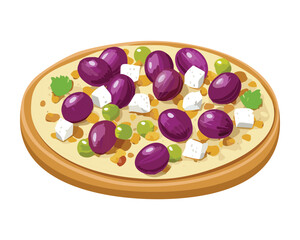 Homemade pizza with sweet grapes, creamy cheese, and fresh herbs perfect for a snack - Vector Illustration