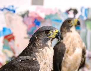 Close-up of two raptors