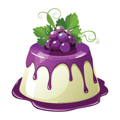 Grape panna cotta dessert with creamy sauce and fresh mint, sweet homemade pudding - Vector Illustration