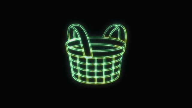  Basket Icon Neon Seamless Loop 4K with Black Background Animated Promotional Typography for Video Editing
