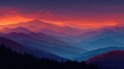 Obraz premium Mountain range at sunset, vibrant colors