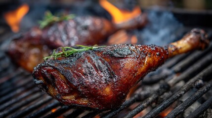 Grilled turkey legs on grill