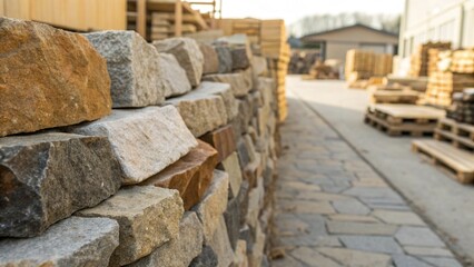 Pile of Natural Stone with Rough Texture in Construction Material Store for Building Supply