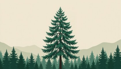 Fototapeta premium Minimalist Evergreen Forest Scene with Serene Pastel Background