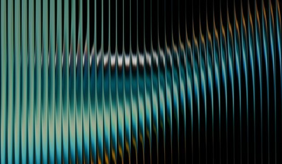 Vibrant fractal gradient with smooth distortion texture on iridescent glass ripple background, green and black gradient with vertical ribbed glass effect © themagia