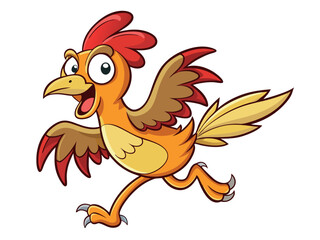 Cartoon chicken running isolated on white background with a happy expression