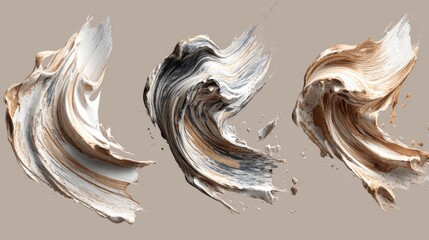 Abstract paint splashes in beige, white, and dark tones