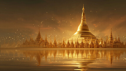 shwedagon pagoda, banner background with golden temple