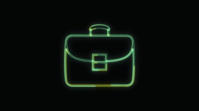  Briefcase Icon Neon Seamless Loop 4K with Black Background Animated Promotional Typography for Video Editing