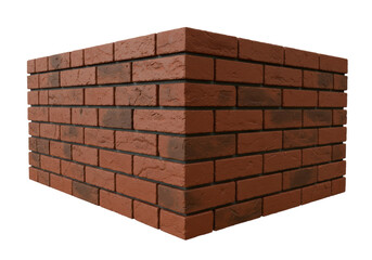 Isolated exterior brick wall with dark mortar for residential construction, 3d rendering