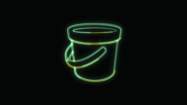  Bucket Icon Neon Seamless Loop 4K with Black Background Animated Promotional Typography for Video Editing