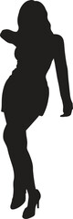 Stylish female silhouette, standing woman pose, fashion body outline, black vector illustration, elegant model shape, modern graphic design art