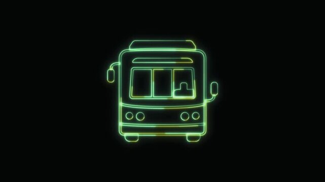  Bus Icon Neon Seamless Loop 4K with Black Background Animated Promotional Typography for Video Editing