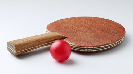 Ping pong paddle and ball on white background