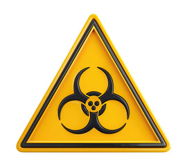 Yellow triangular biohazard warning sign with black symbol isolated on transparent background