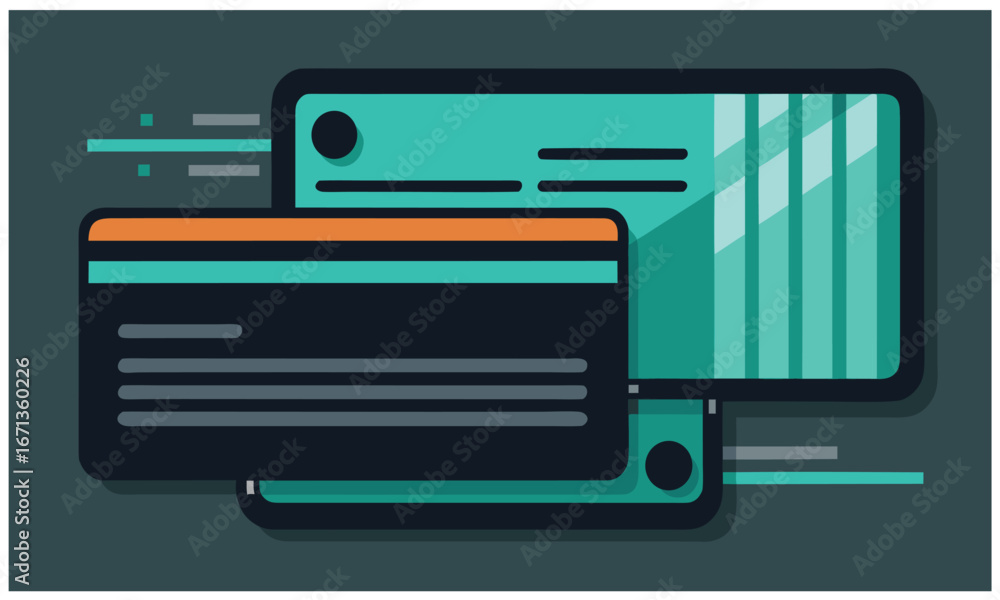 Poster secure online payment processing with credit card and digital tablet for e-commerce