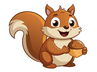 Obraz premium Cartoon squirrel holding an acorn isolated on white background
