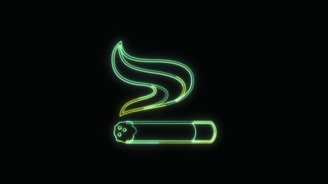  Cigarette Icon Neon Seamless Loop 4K with Black Background Animated Promotional Typography for Video Editing