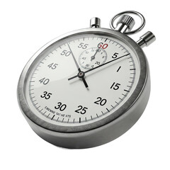 Close-Up of a Classic Mechanical Stopwatch with White Dial, Chrome Finish, and Detailed Markisolateds, Emphasizisolated Precision and Time Measurement.. PNG Cut Out Transparent