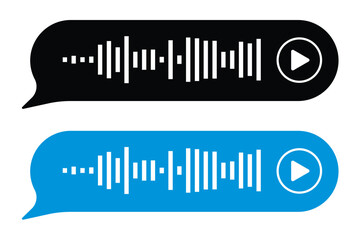 Voice message. Record voice note messages players with waveforms, playback controls, durations audio icons. Cell phone UI design, smartphone chat app, podcast interfaces elements. Vector set in eps 10