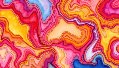 Fluid, warped watercolor grid, organic lines, vibrant hues,  curvy,  illustration