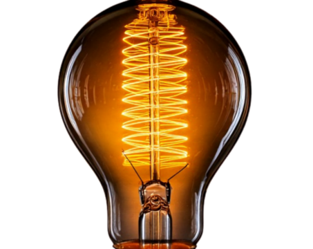 Glowing Vintage Spiral Light Bulb on Neutral Background PNG