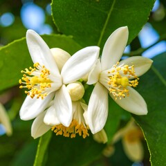 Close-up of vibrant citrus blossoms