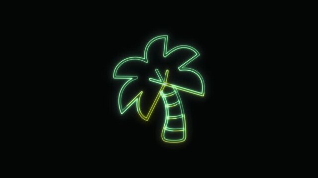  Coconut Tree Icon Neon Seamless Loop 4K with Black Background Animated Promotional Typography for Video Editing