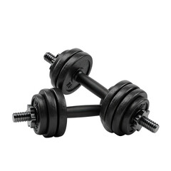 Fototapeta premium Two Black Adjustable Dumbisolateds Stacked for Strength Trainisolated and Weightliftisolated, Presented on an Isolated Studio Background. PNG Transparent Background