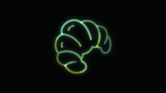  Croissant Icon Neon Seamless Loop 4K with Black Background Animated Promotional Typography for Video Editing