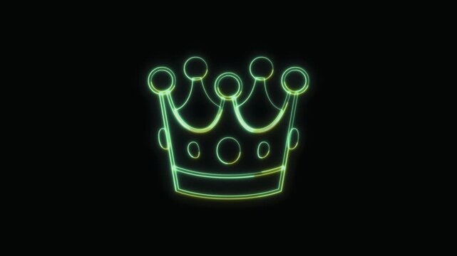  Crown Icon Neon Seamless Loop 4K with Black Background Animated Promotional Typography for Video Editing