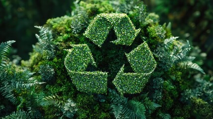 Lush green moss forming a recycle symbol.