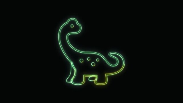 Dinosaur Icon Neon Seamless Loop 4K with Black Background Animated Promotional Typography for Video Editing