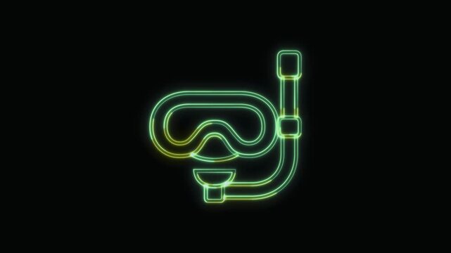 Diving Mask Icon Neon Seamless Loop 4K with Black Background Animated Promotional Typography for Video Editing