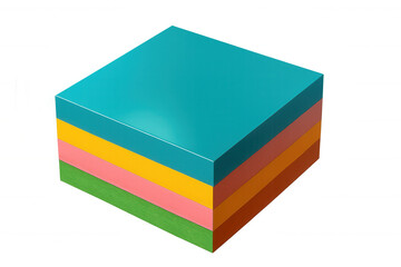 Colorful sticky notes forming a layered cube on a transparent background, ideal for educational or office-related projects