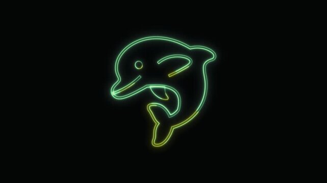  Dolphin Icon Neon Seamless Loop 4K with Black Background Animated Promotional Typography for Video Editing