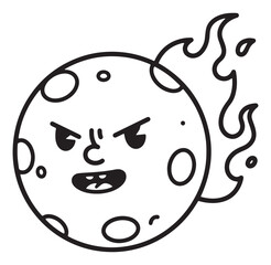 Fototapeta premium Cartoon comet with angry face on fire vector illustration on white background