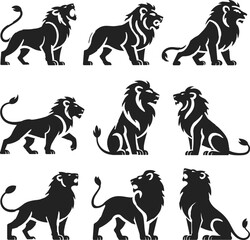 Lion silhouette, heraldic lion, black lion icon,lion  lion shape, lion animal, lion standing, lion sitting, lion walking, lion tail, lion mane, lion posture, lion collection