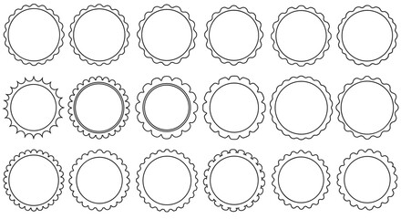 Collection of twenty-four circular frames with scalloped and plain edges.