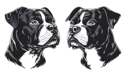 American bully dog face silhouette black and white vector isolated on transparent background