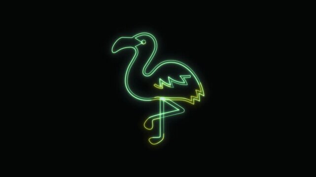  Flamingo Icon Neon Seamless Loop 4K with Black Background Animated Promotional Typography for Video Editing
