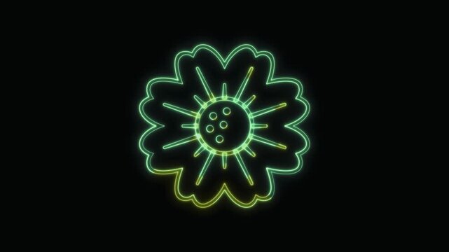  Flower Icon Neon Seamless Loop 4K with Black Background Animated Promotional Typography for Video Editing